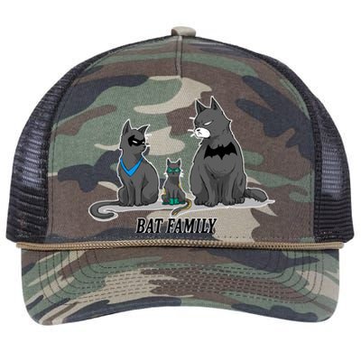 Batfamily Bat Cat Family Cartoon Spoof Retro Rope Trucker Hat Cap