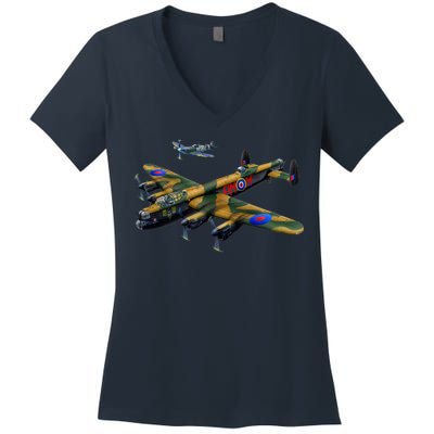 Battle of Britain Airforce War Plane Women's V-Neck T-Shirt