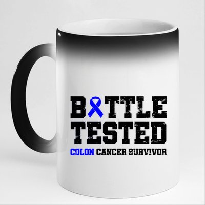 Battle Tested Colon Cancer Survivor 11oz Black Color Changing Mug