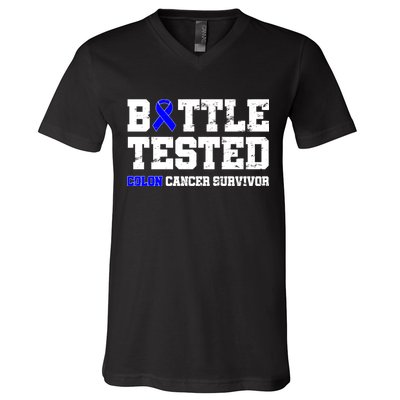 Battle Tested Colon Cancer Survivor V-Neck T-Shirt