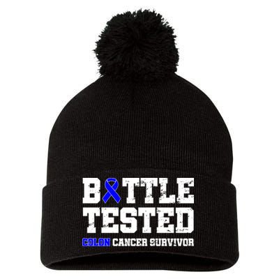 Battle Tested Colon Cancer Survivor Pom Pom 12in Knit Beanie