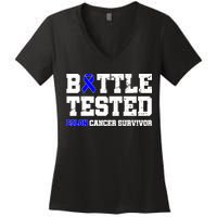 Battle Tested Colon Cancer Survivor Women's V-Neck T-Shirt