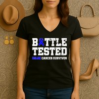 Battle Tested Colon Cancer Survivor Women's V-Neck T-Shirt