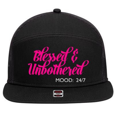 Blessed And Unbothered My Mood Christian 7 Panel Mesh Trucker Snapback Hat