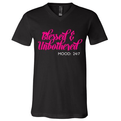 Blessed And Unbothered My Mood Christian V-Neck T-Shirt