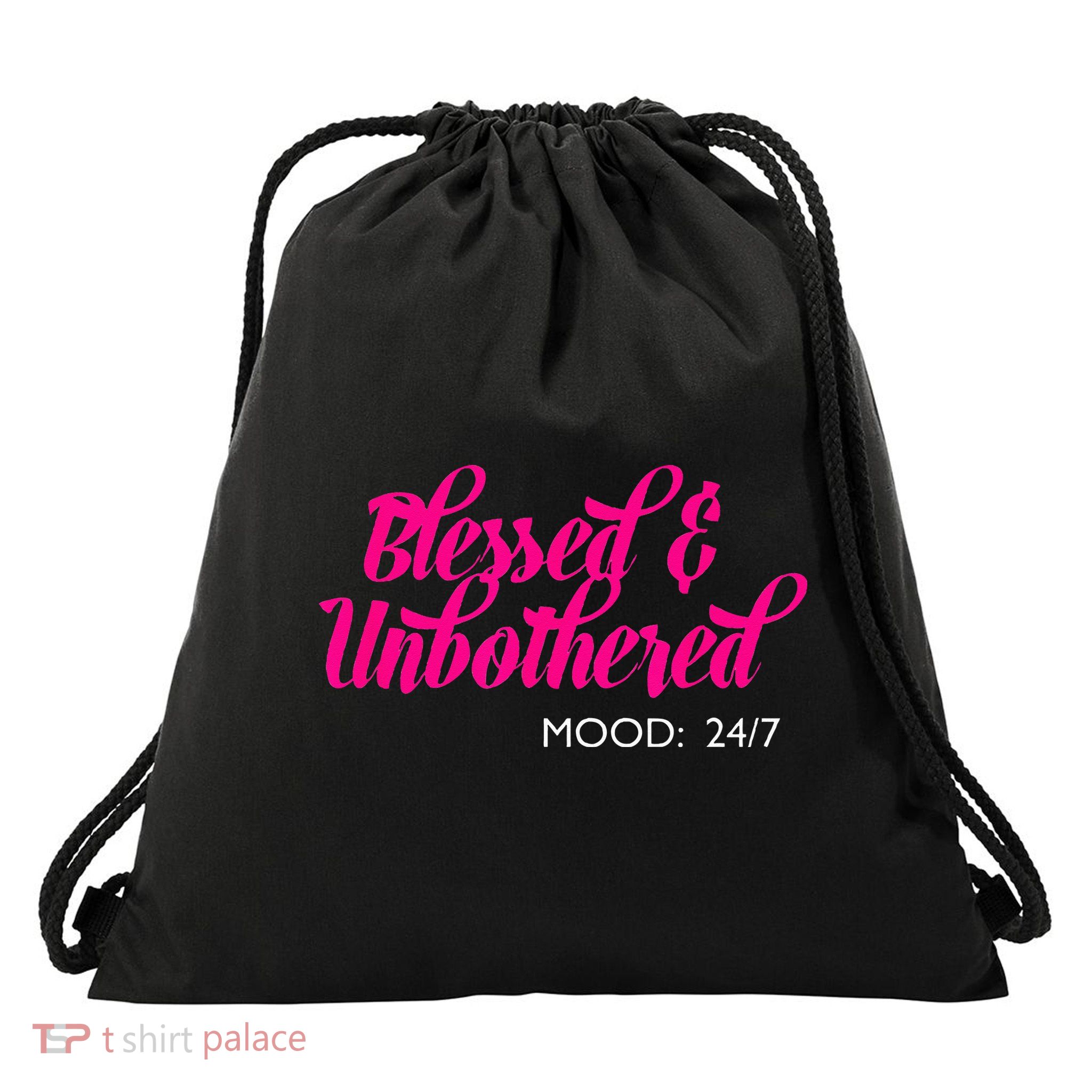 Blessed And Unbothered My Mood Christian Drawstring Bag