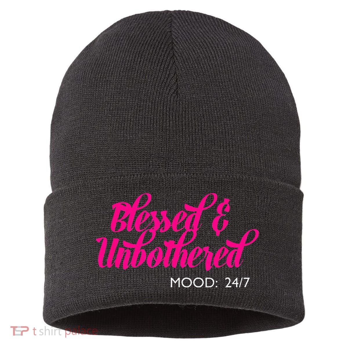 Blessed And Unbothered My Mood Christian Sustainable Knit Beanie