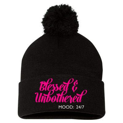 Blessed And Unbothered My Mood Christian Pom Pom 12in Knit Beanie