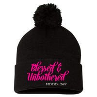 Blessed And Unbothered My Mood Christian Pom Pom 12in Knit Beanie