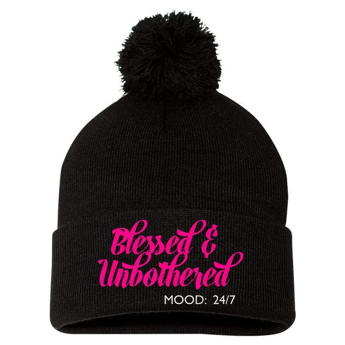 Blessed And Unbothered My Mood Christian Pom Pom 12in Knit Beanie