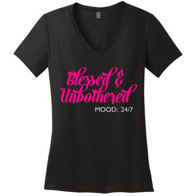 Blessed And Unbothered My Mood Christian Women's V-Neck T-Shirt