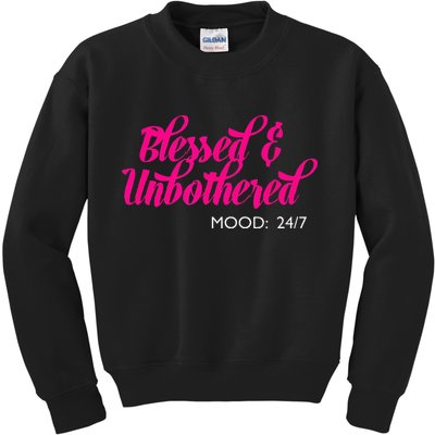 Blessed And Unbothered My Mood Christian Kids Sweatshirt