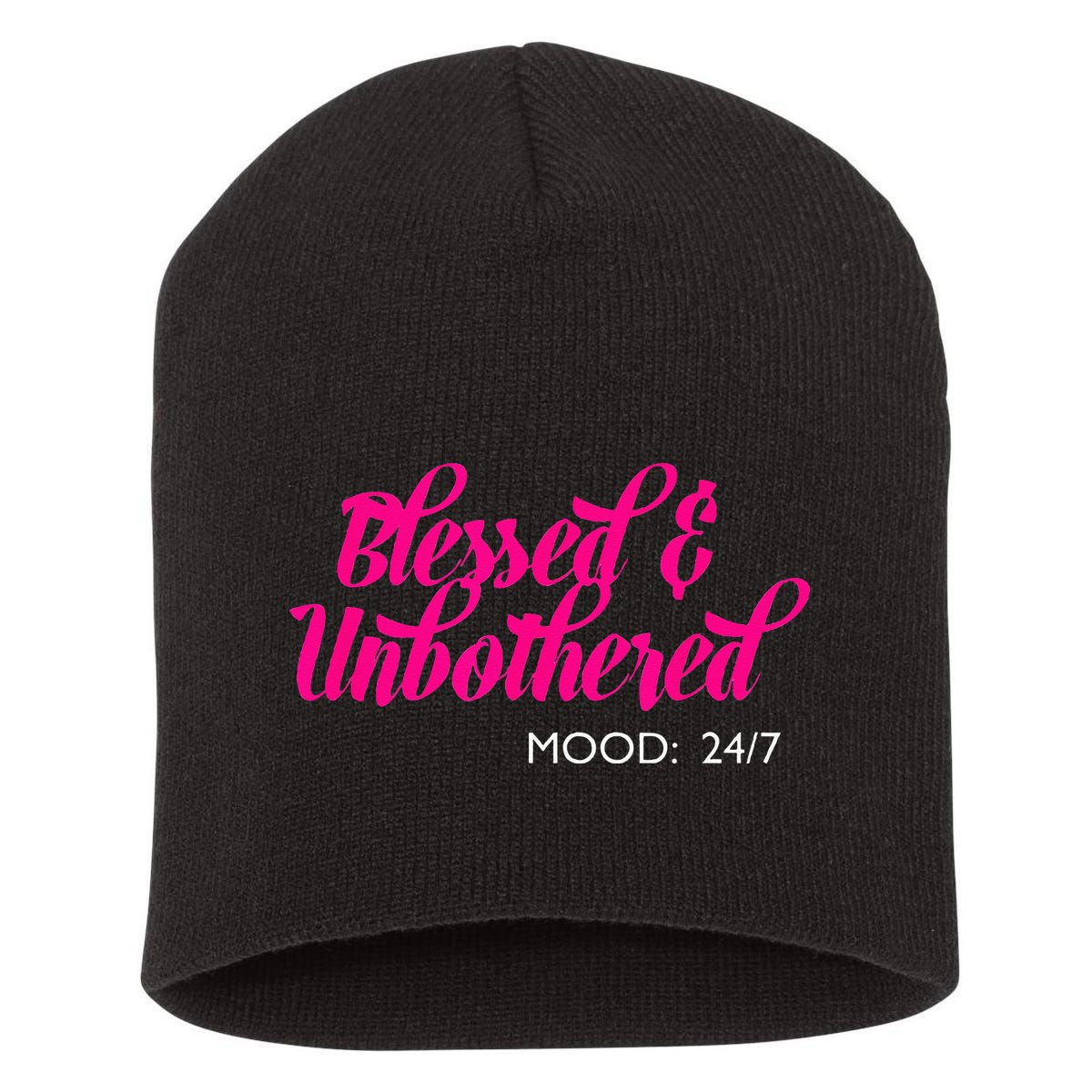 Blessed And Unbothered My Mood Christian Short Acrylic Beanie