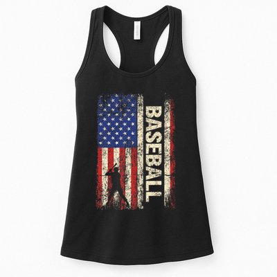 Baseball American US Flag Vintage 4th Of July Womens Tank Top
