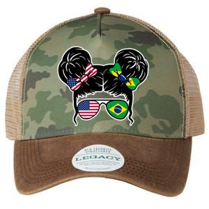 Brazil And United States Flag Messy Bun Legacy Tie Dye Trucker Hat