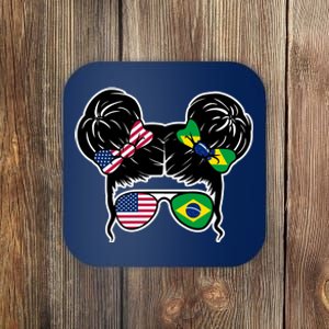 Brazil And United States Flag Messy Bun Coaster