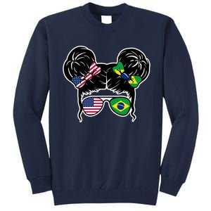 Brazil And United States Flag Messy Bun Tall Sweatshirt