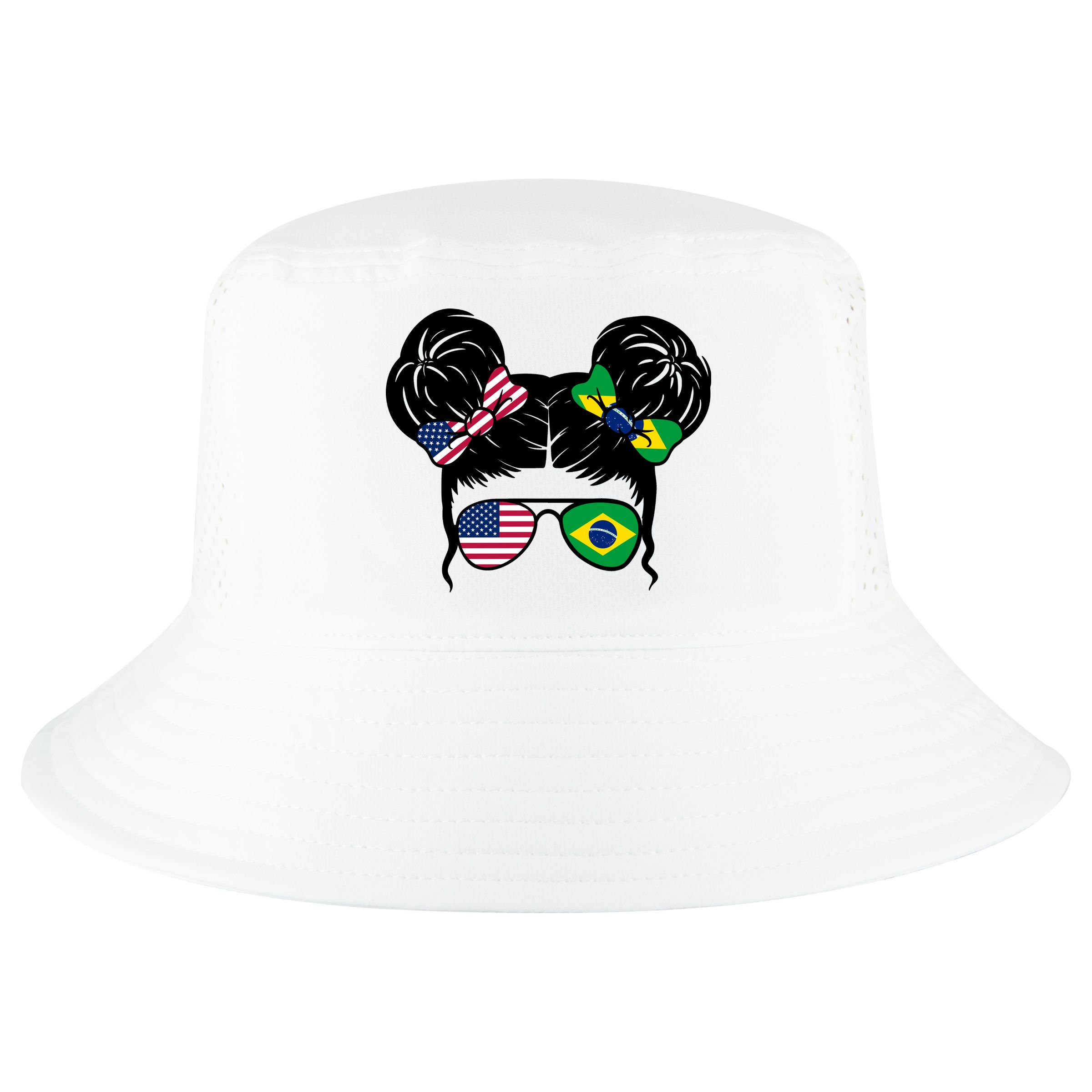 Brazil And United States Flag Messy Bun Cool Comfort Performance Bucket Hat