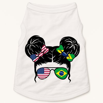 Brazil And United States Flag Messy Bun Doggie Tank