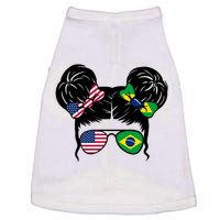 Brazil And United States Flag Messy Bun Doggie Tank