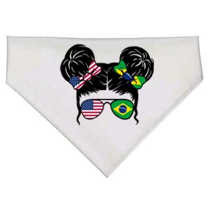 Brazil And United States Flag Messy Bun USA-Made Doggie Bandana