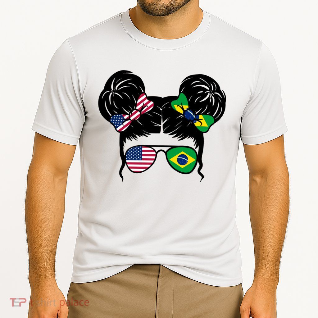 Brazil And United States Flag Messy Bun Performance Shirt