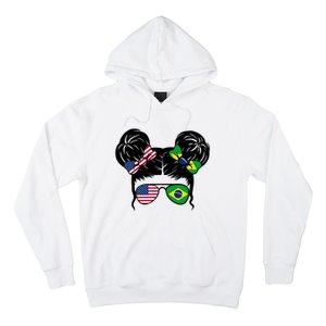 Brazil And United States Flag Messy Bun Hoodie