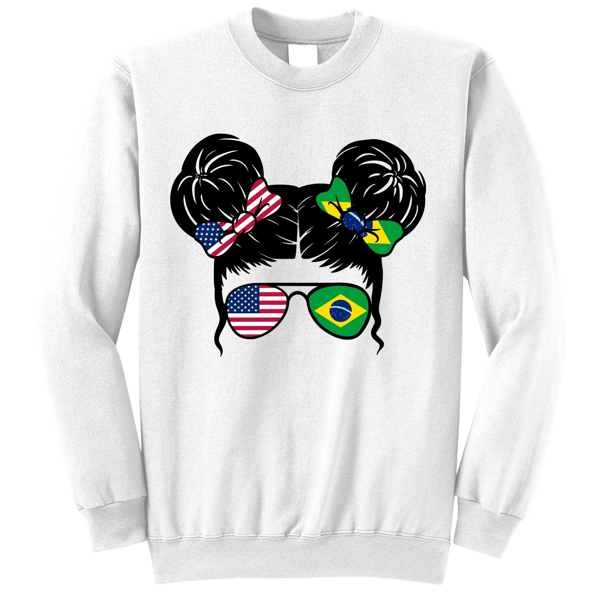 Brazil And United States Flag Messy Bun Sweatshirt