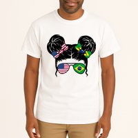 Brazil And United States Flag Messy Bun Tall T-Shirt