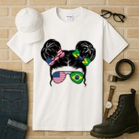 Brazil And United States Flag Messy Bun Tall T-Shirt