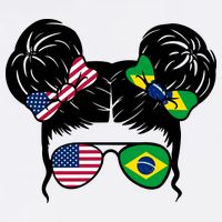 Brazil And United States Flag Messy Bun Tall T-Shirt