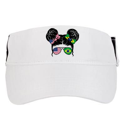 Brazil And United States Flag Messy Bun Adult Drive Performance Visor