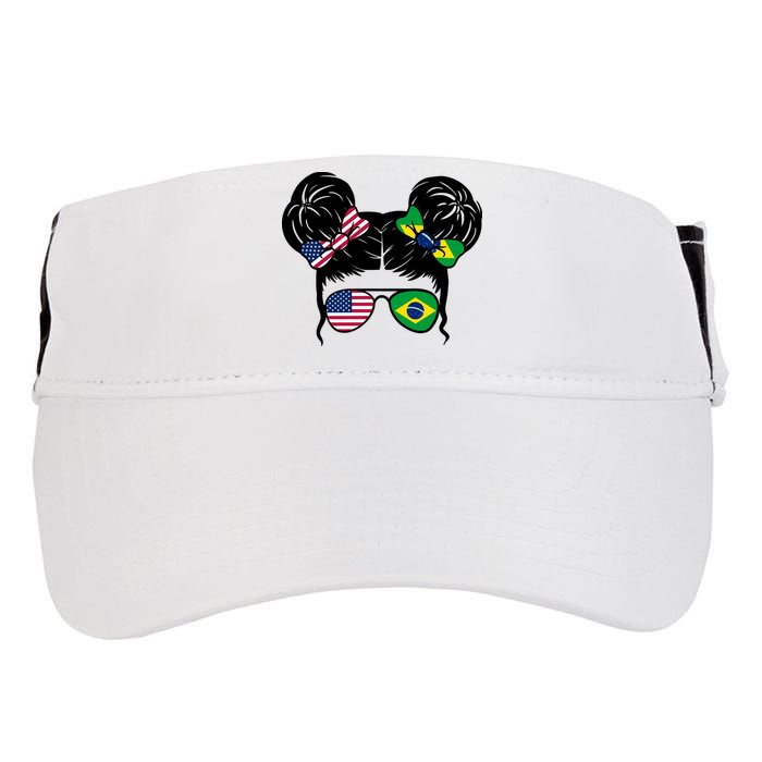 Brazil And United States Flag Messy Bun Adult Drive Performance Visor