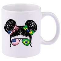 Brazil And United States Flag Messy Bun 11oz C Handle Ceramic Mug