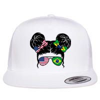 Brazil And United States Flag Messy Bun Flatbill Hat