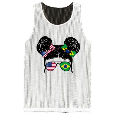 Brazil And United States Flag Messy Bun Mesh Reversible Basketball Jersey Tank
