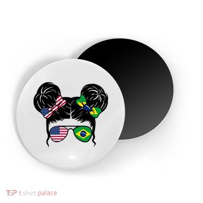 Brazil And United States Flag Messy Bun Magnet