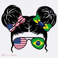 Brazil And United States Flag Messy Bun Baby Bodysuit