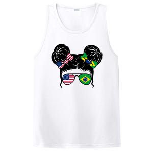 Brazil And United States Flag Messy Bun PosiCharge Competitor Tank