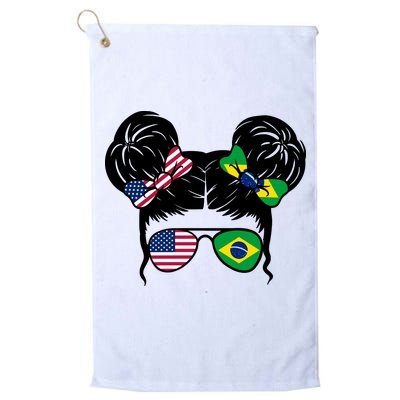 Brazil And United States Flag Messy Bun Golf Towel
