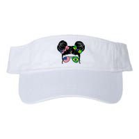 Brazil And United States Flag Messy Bun Valucap Bio-Washed Visor