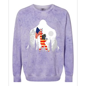 Bigfoot American USA Flag Patriotic Funny 4th Of July Gift Colorblast Crewneck Sweatshirt