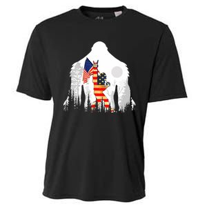 Bigfoot American USA Flag Patriotic Funny 4th Of July Gift Cooling Performance Crew T-Shirt