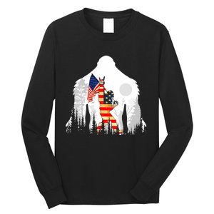 Bigfoot American USA Flag Patriotic Funny 4th Of July Gift Long Sleeve Shirt