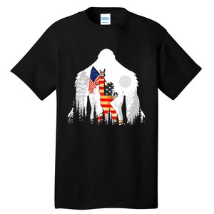 Bigfoot American USA Flag Patriotic Funny 4th Of July Gift Tall T-Shirt