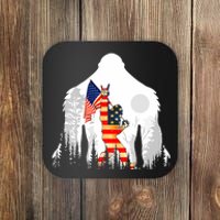 Bigfoot American USA Flag Patriotic Funny 4th Of July Gift Coaster