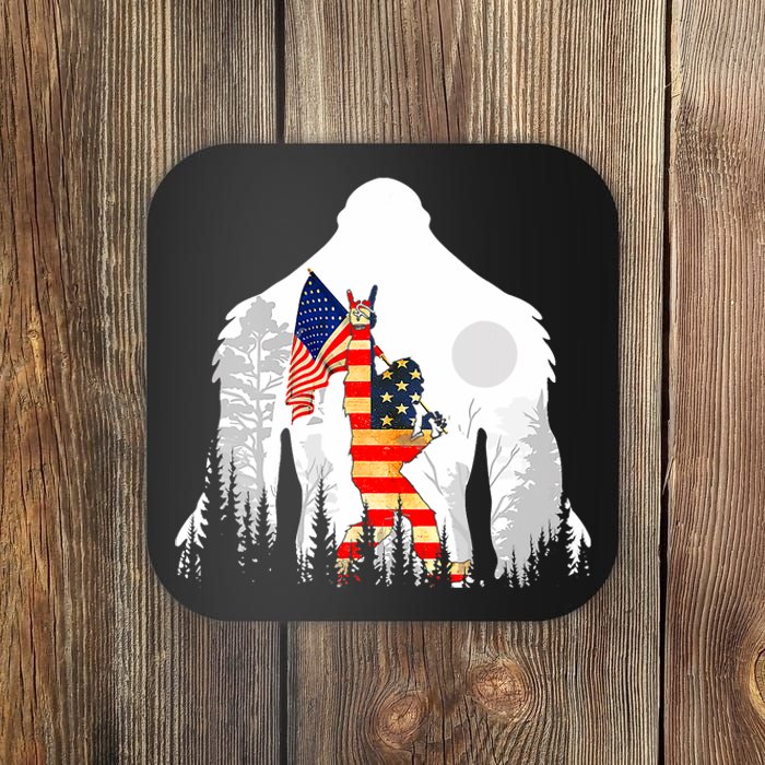 Bigfoot American USA Flag Patriotic Funny 4th Of July Gift Coaster