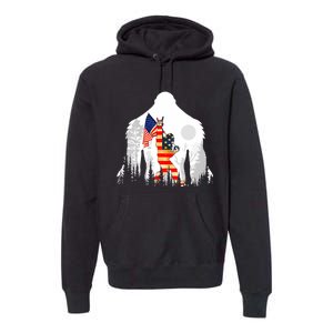 Bigfoot American USA Flag Patriotic Funny 4th Of July Gift Premium Hoodie