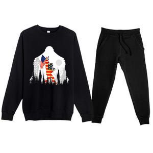 Bigfoot American USA Flag Patriotic Funny 4th Of July Gift Premium Crewneck Sweatsuit Set