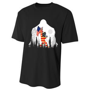 Bigfoot American USA Flag Patriotic Funny 4th Of July Gift Performance Sprint T-Shirt